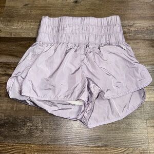 FP Movement Shiny Lavender High-Rise Smocked Athletic Shorts